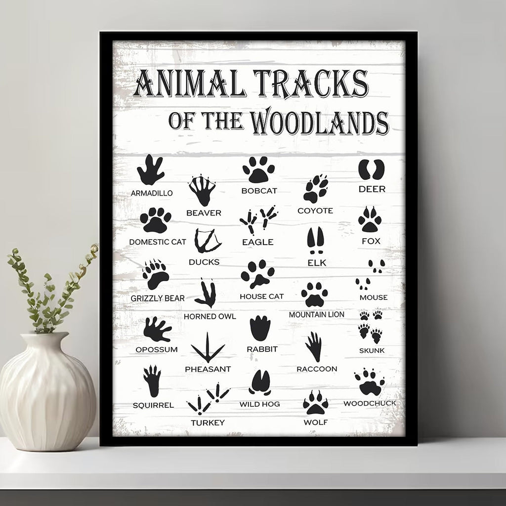 Animal Tracks of the Woodlands Canvas – Rustic Cabin Wall Art for Hunters & Nature Lovers