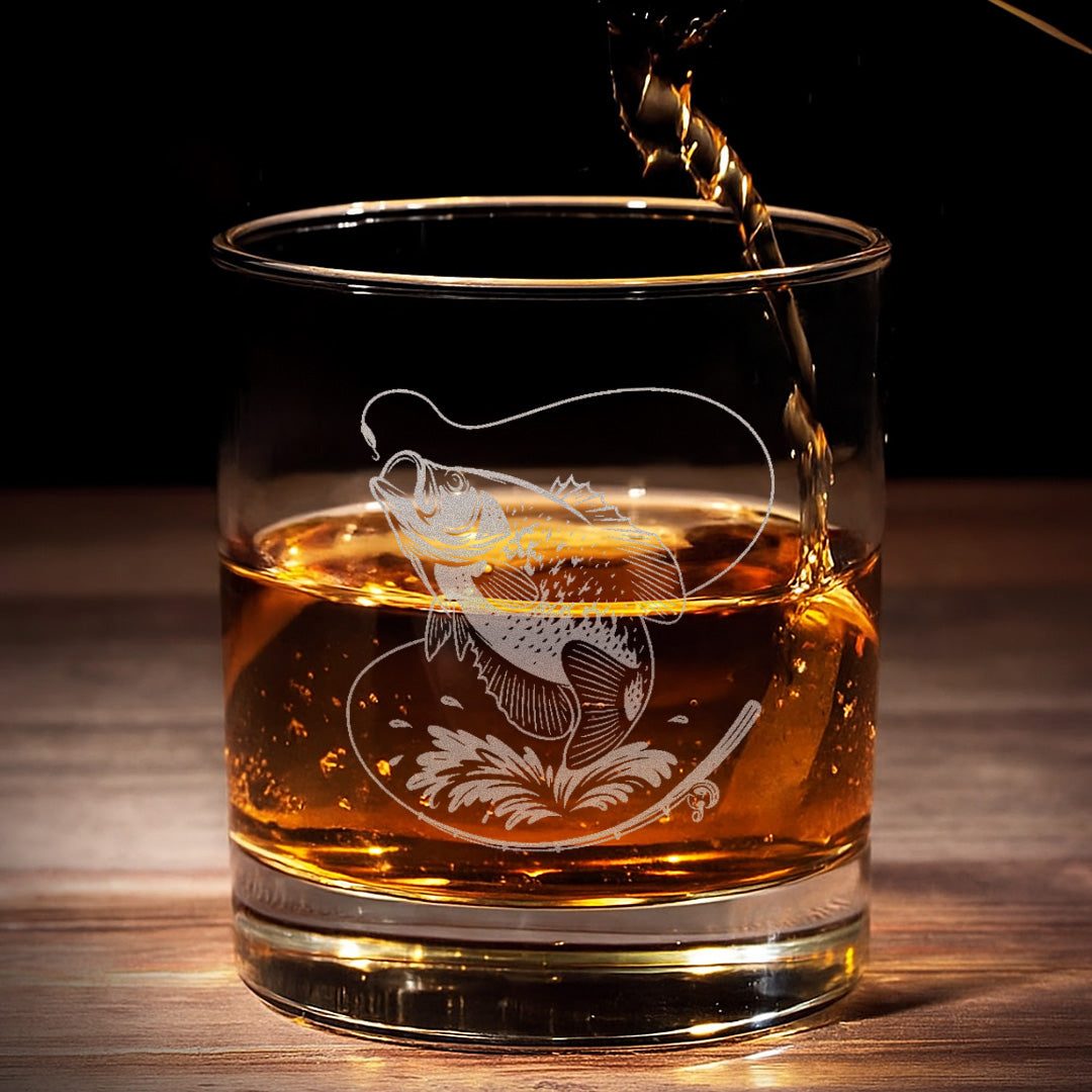Fishing Engraved Whiskey Glass, Custom Rocks Glass Gift for Fisherman, Outdoor Barware