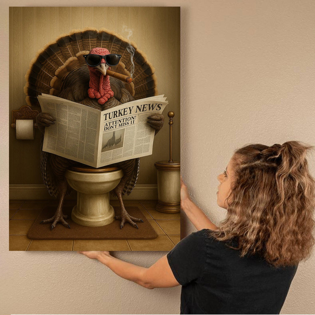 Turkey Reading News Smoking Bathroom Wall Art – Rustic Decor for Men