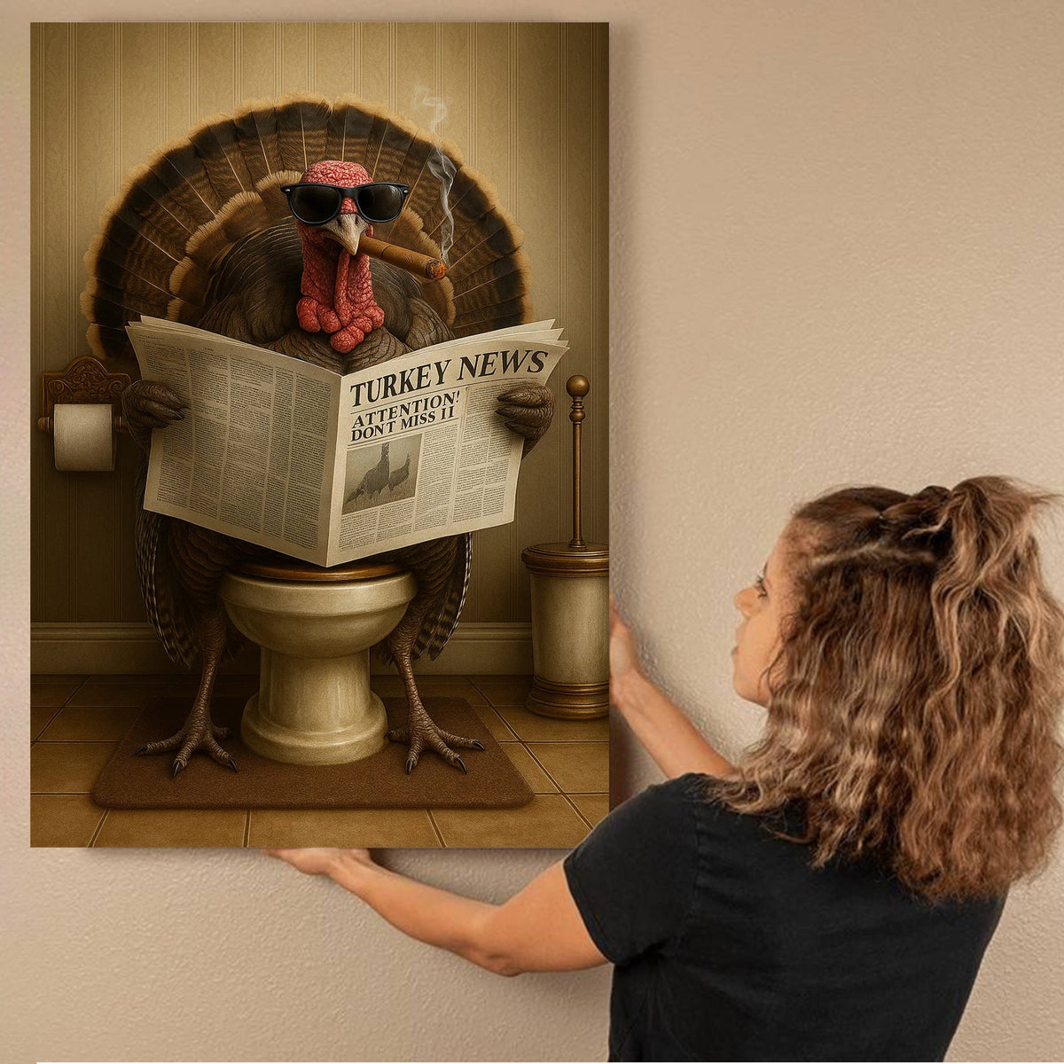 Turkey Reading News Smoking Bathroom Wall Art – Rustic Decor for Men