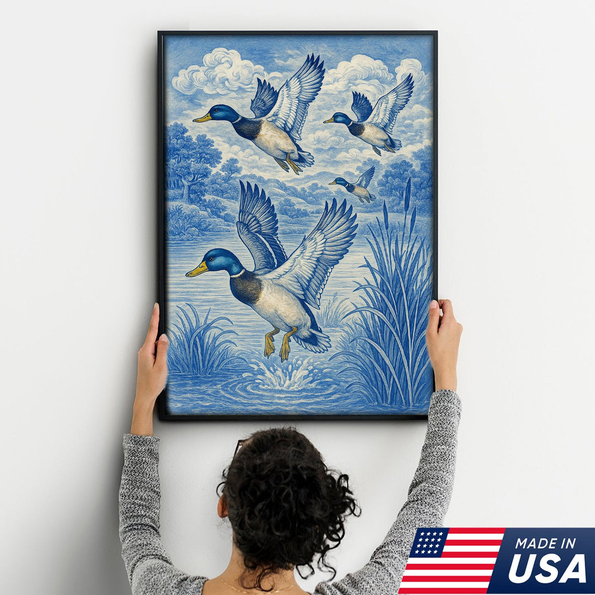 Vintage Mallard Duck Hunting Canvas – Rustic Blue Wildlife Wall Art USA