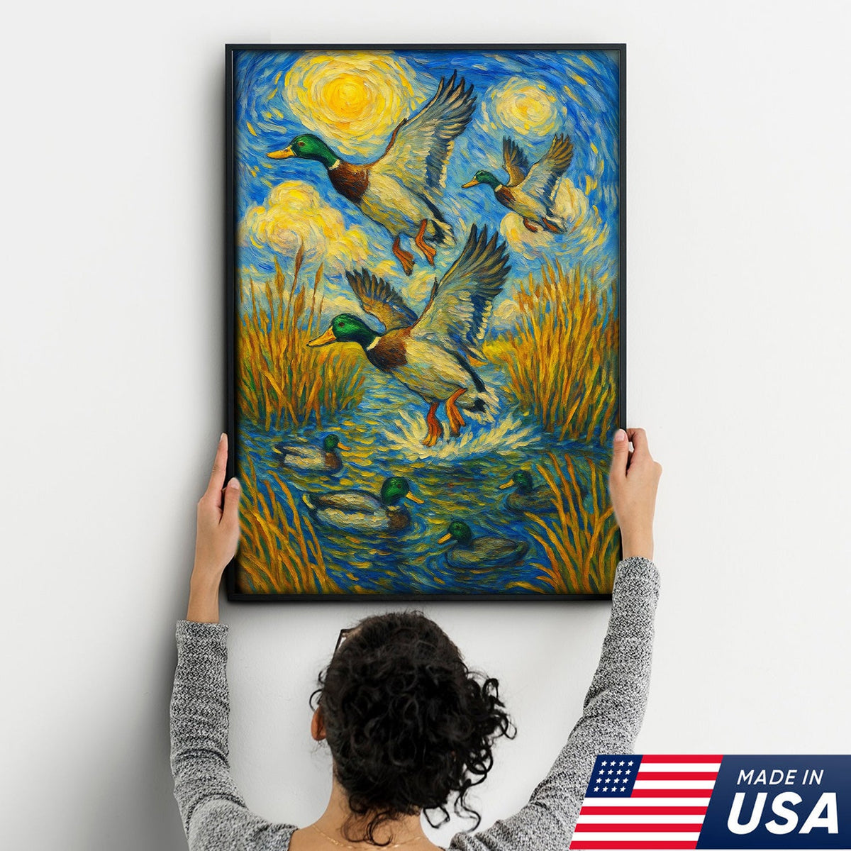 Flying Mallard Duck Hunting Canvas – Rustic Wildlife Wall Art