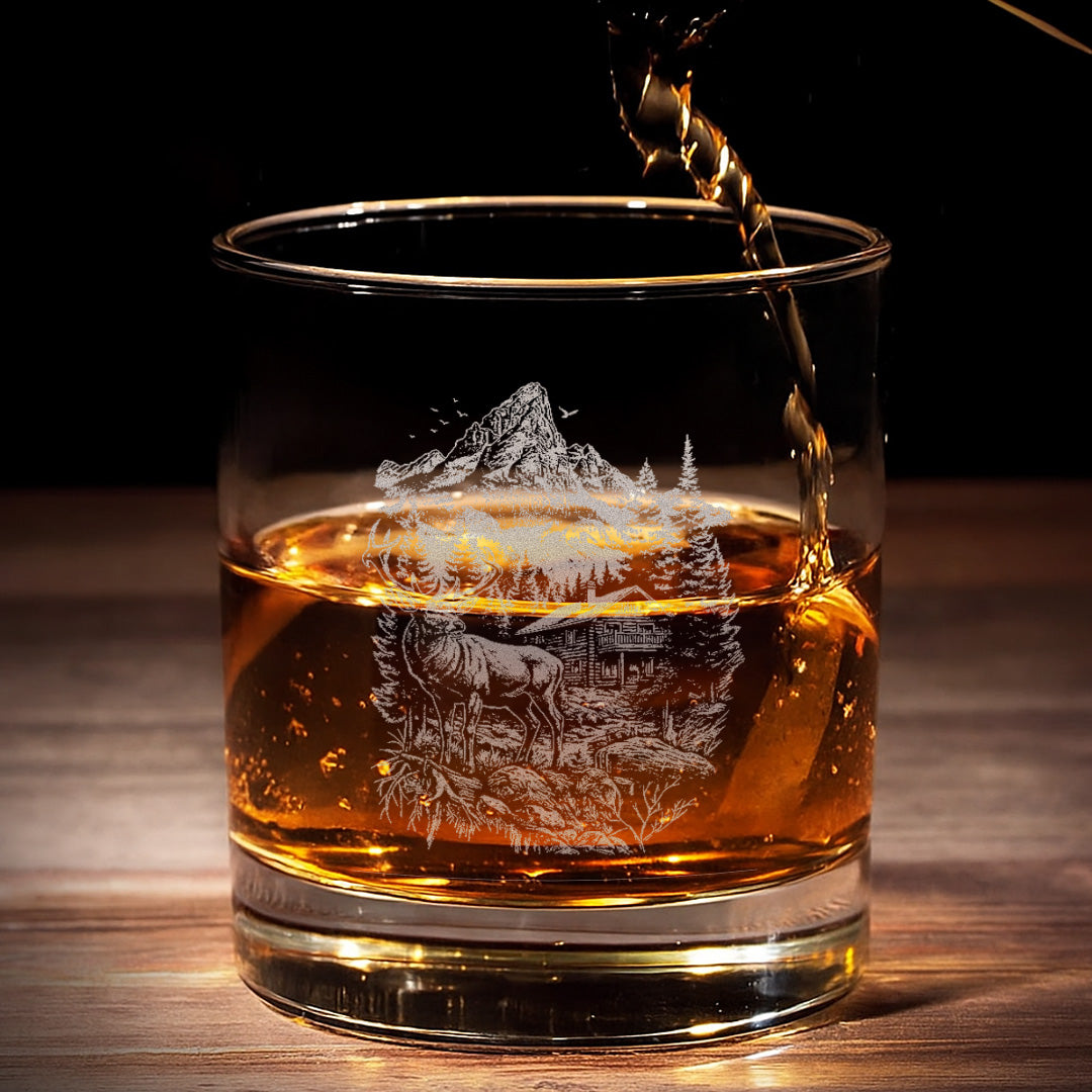 Deer Forest Whiskey Glass – Custom Engraved Mountain Cabin Hunting Gift for Outdoorsmen 2025
