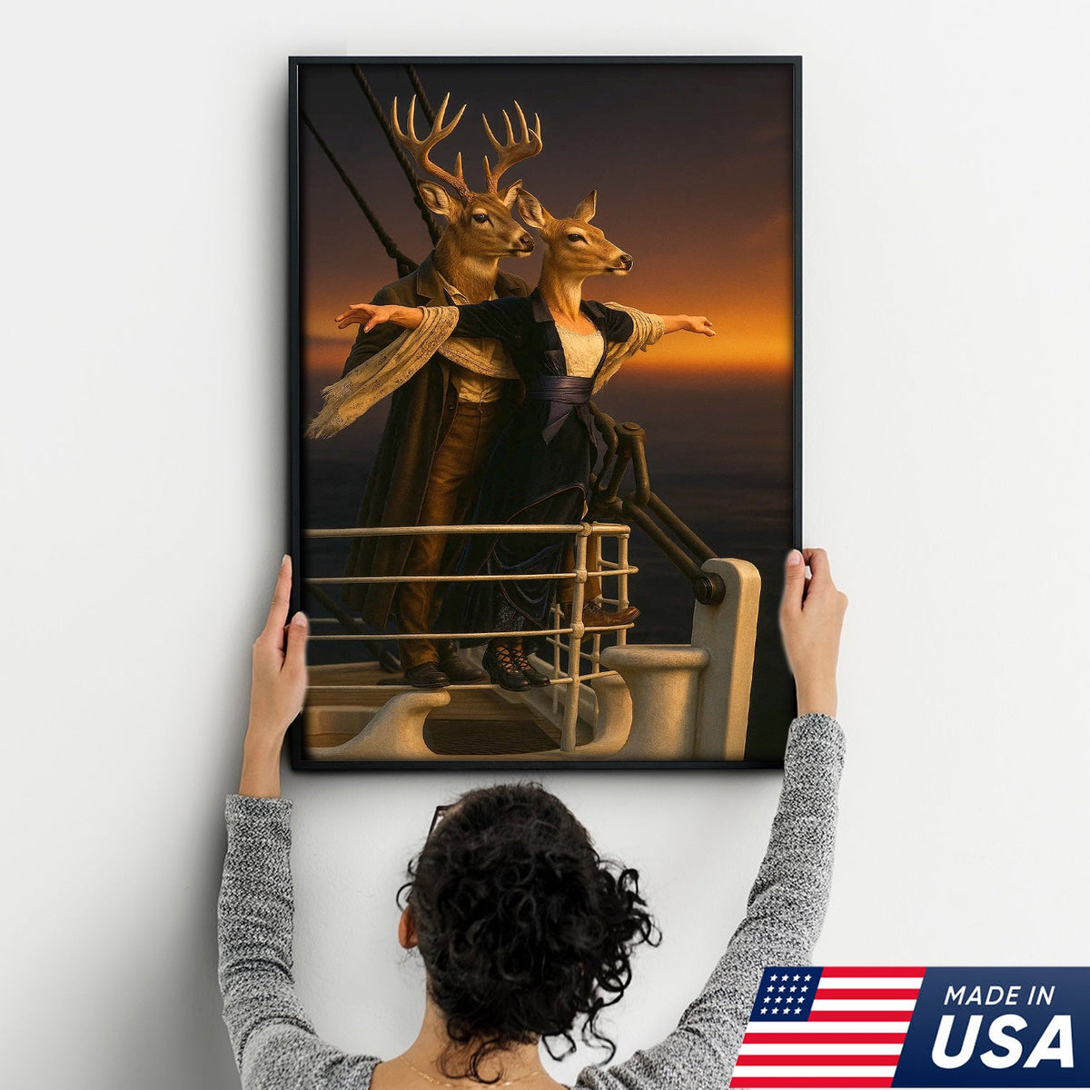 Romantic Deer Canvas Wall Art – Buck and Doe Cinematic Scene Sunset
