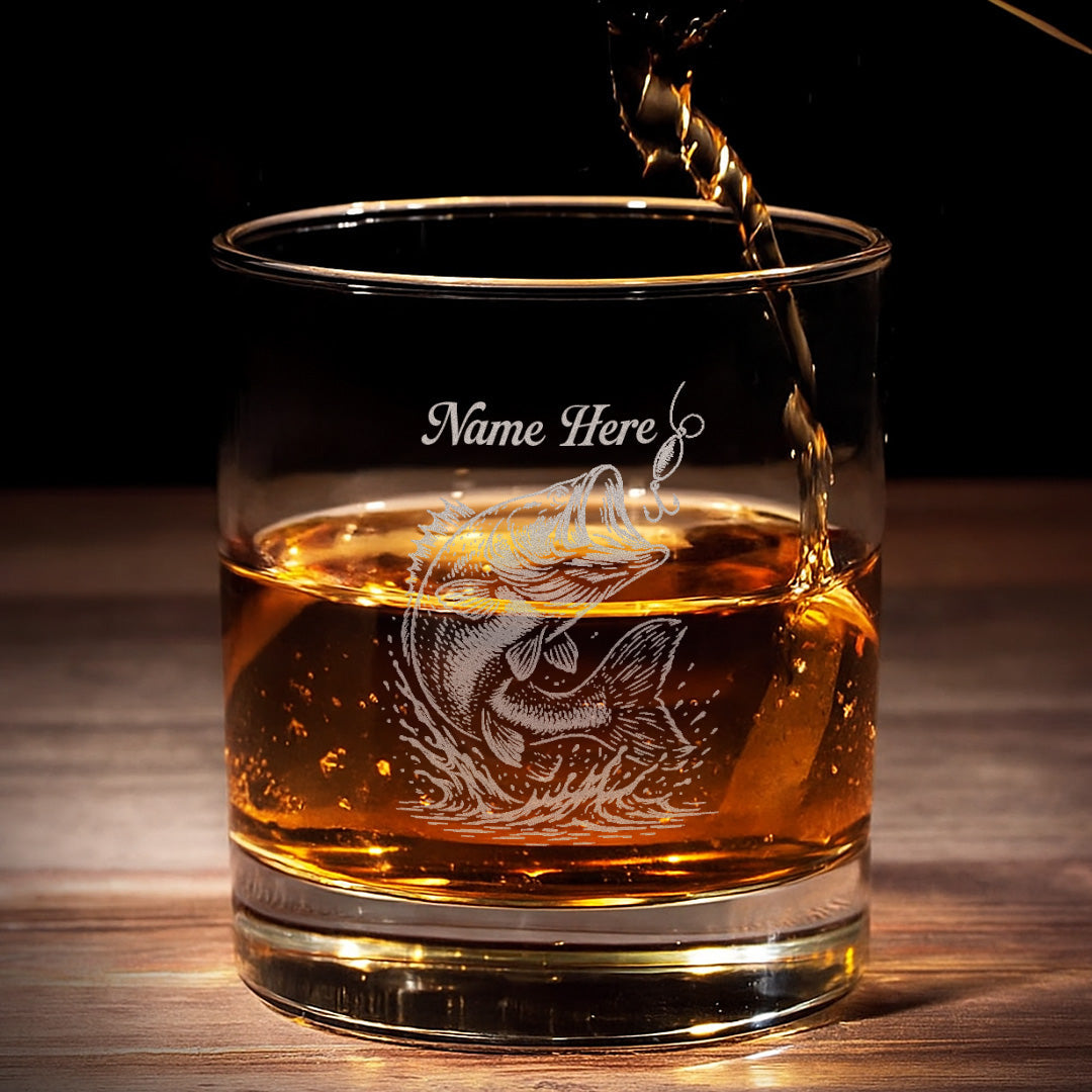 Personalized Bass Fishing Whiskey Glass – Custom Engraved Fisherman Gift with Name 2025
