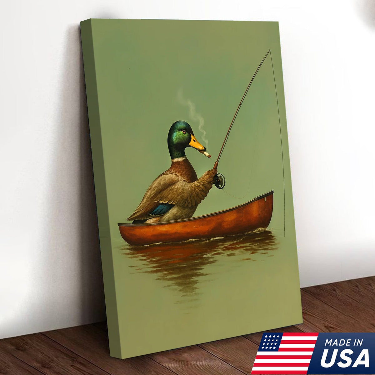 Funny Duck Fishing Canvas, Funny Hunting Wall Art for Fisherman & Hunter Gift Decor