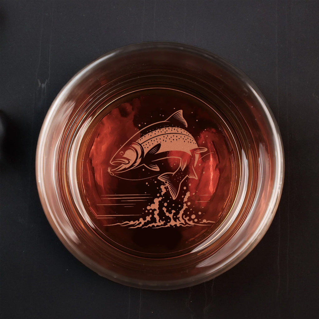 Fishing Engraved Whiskey Glass – Fish Design - Unique Gift for Fishermen & Outdoor Lovers