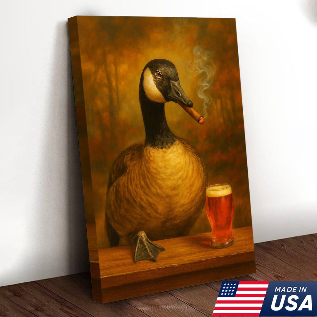 Funny Goose Smoking & Drinking Cocktail Glasses Canvas – Farmhouse Cabin Wall Art