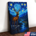 Starry Night Deer Wall Art – Mountain River Landscape Canvas - Hunter Gift for Men Women
