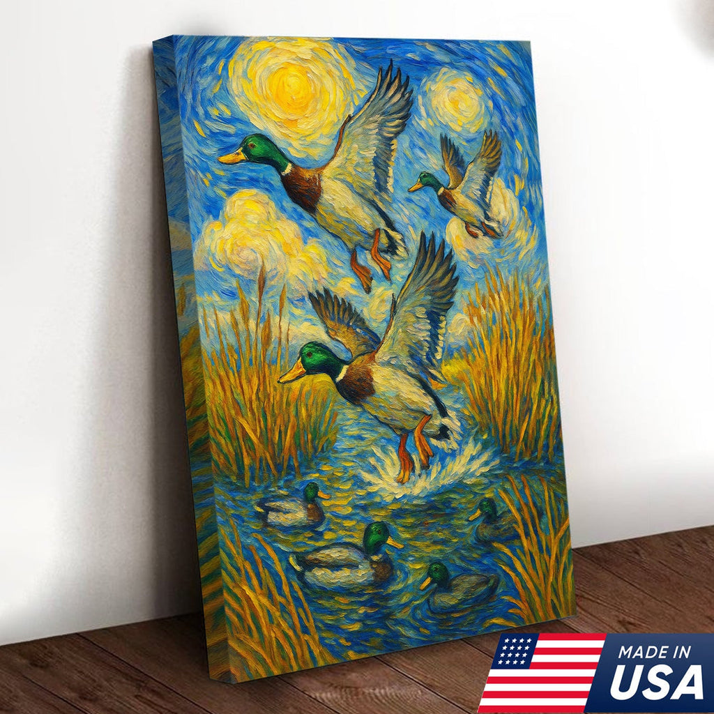 Flying Mallard Duck Hunting Canvas – Rustic Wildlife Wall Art