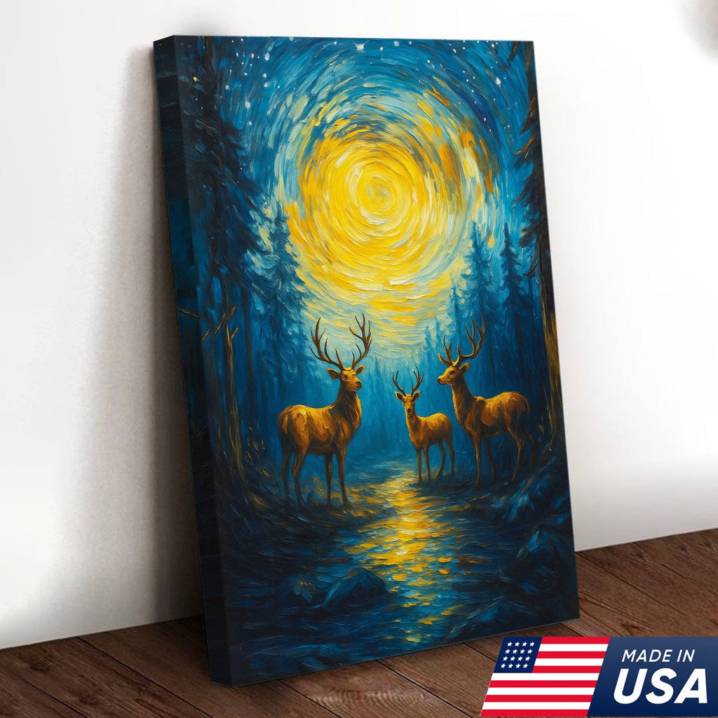 Deer Family Canvas Wall Art – Rustic Hunting Lodge & Nature-Inspired Decor