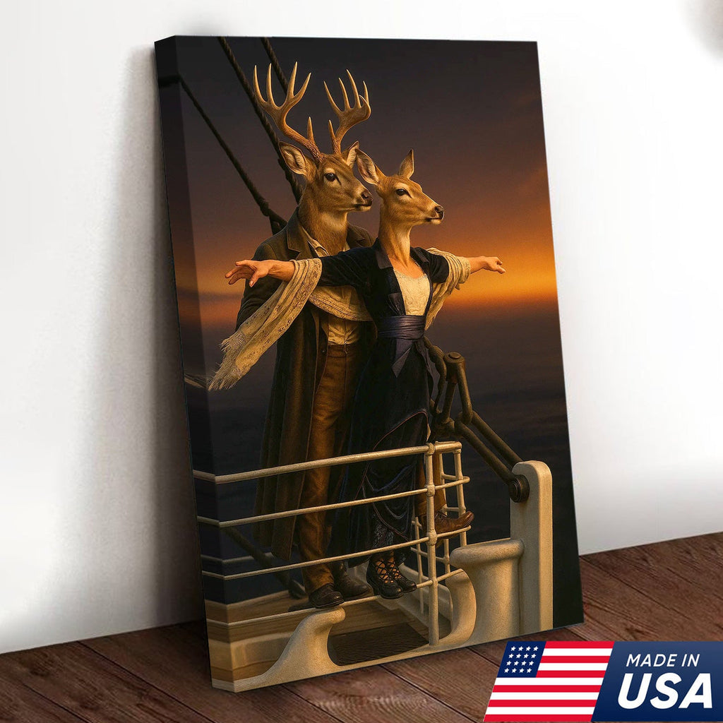 Romantic Deer Canvas Wall Art – Buck and Doe Cinematic Scene Sunset