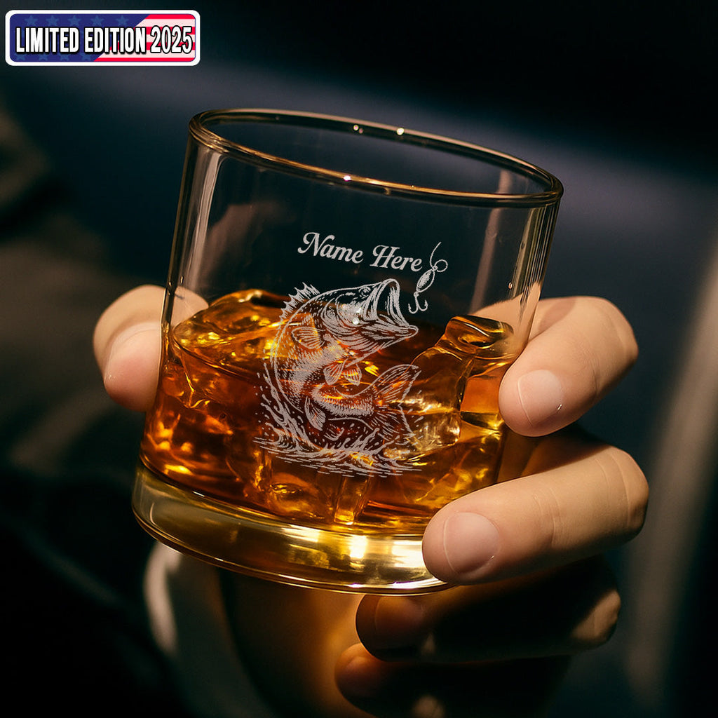 Personalized Bass Fishing Whiskey Glass – Custom Engraved Fisherman Gift with Name 2025