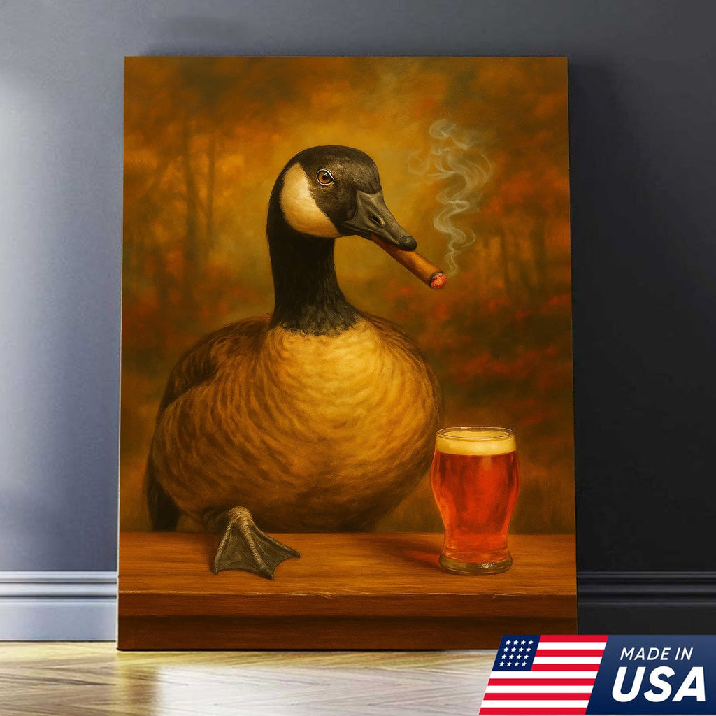 Funny Goose Smoking & Drinking Cocktail Glasses Canvas – Farmhouse Cabin Wall Art