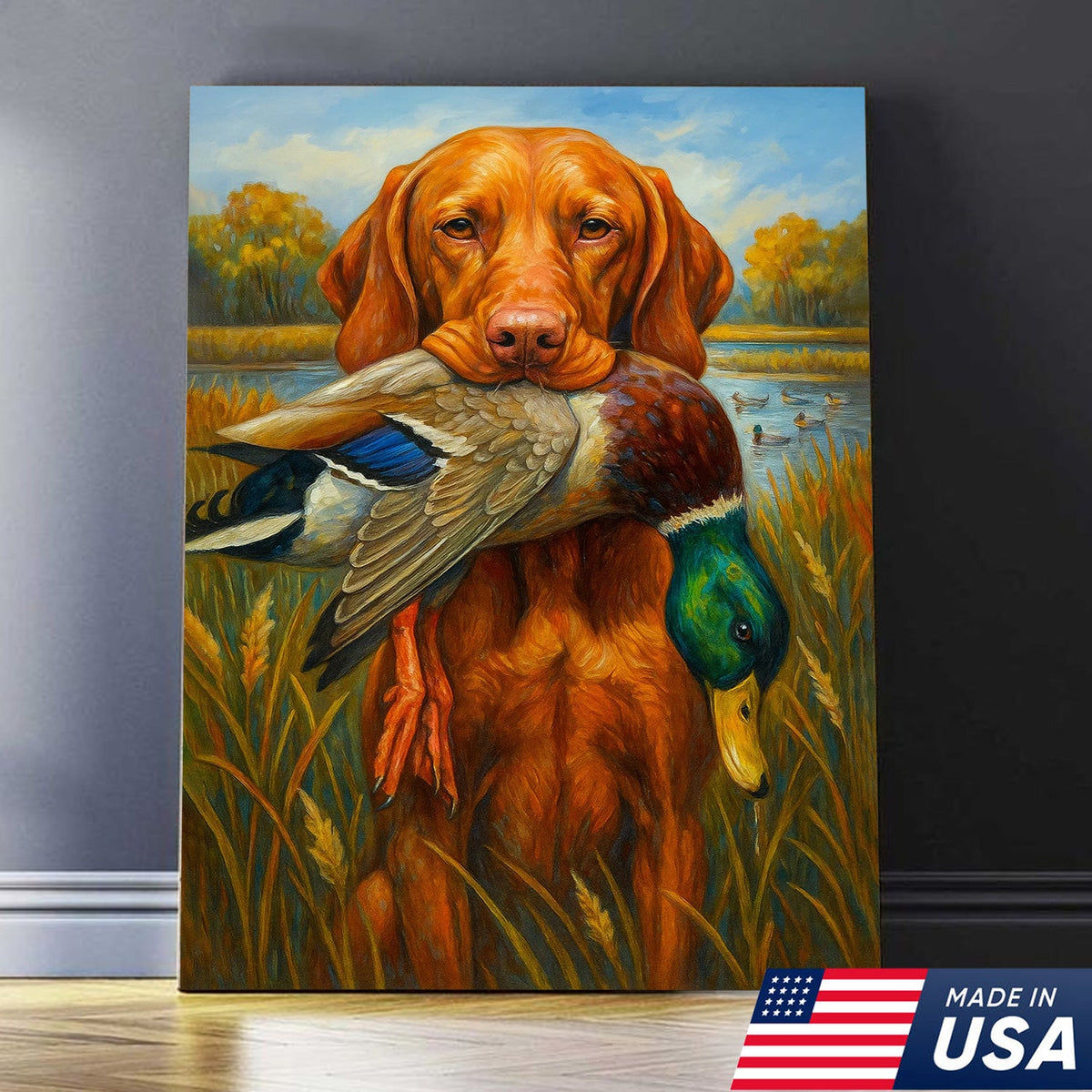 Rustic Hunting Wall Art – Dog and Duck Canvas Print