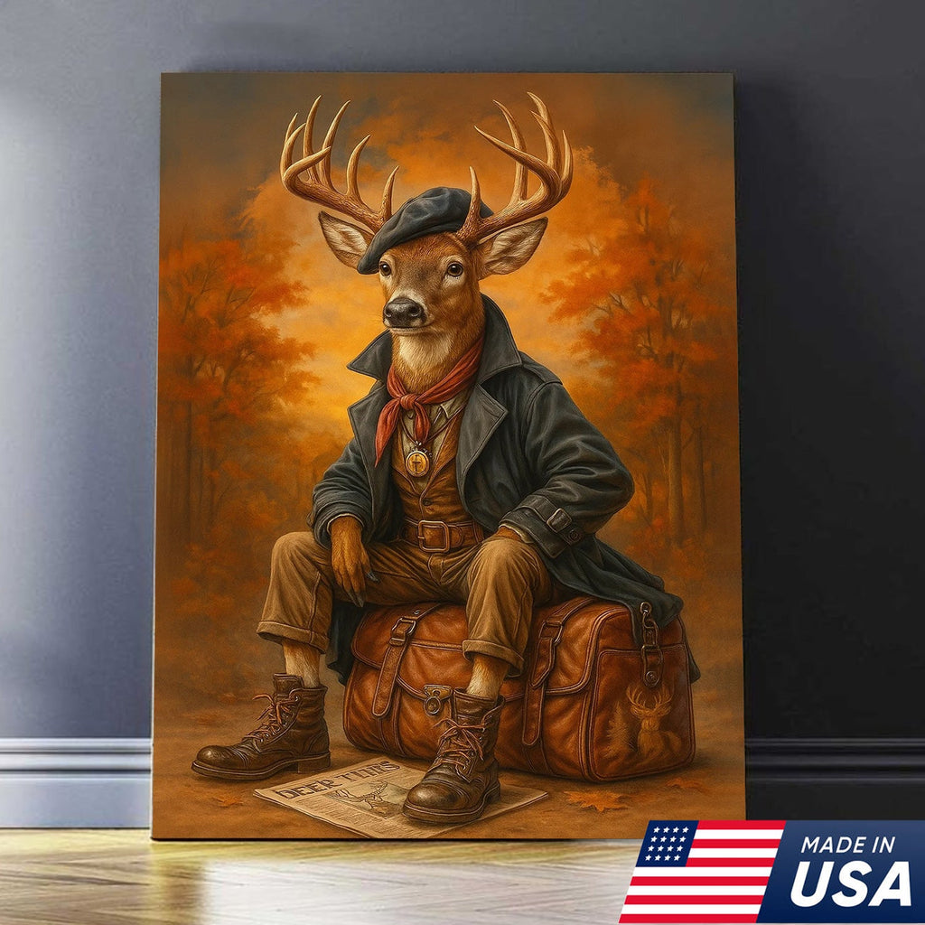 The Gentleman Hunter Deer Canvas Wall Art - Rustic Hunting Lodge - Deer Canvas Print for Hunters