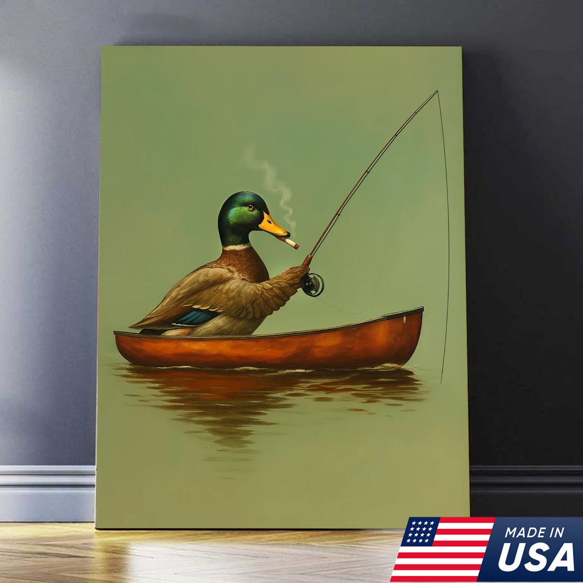 Funny Duck Fishing Canvas, Funny Hunting Wall Art for Fisherman & Hunter Gift Decor