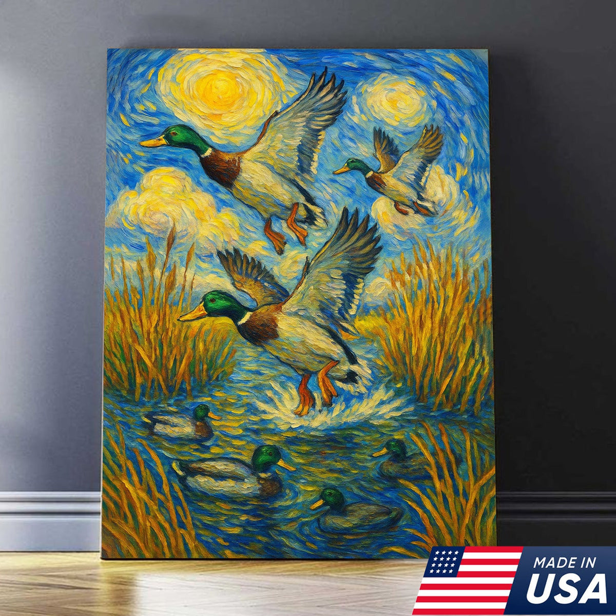 Flying Mallard Duck Hunting Canvas – Rustic Wildlife Wall Art