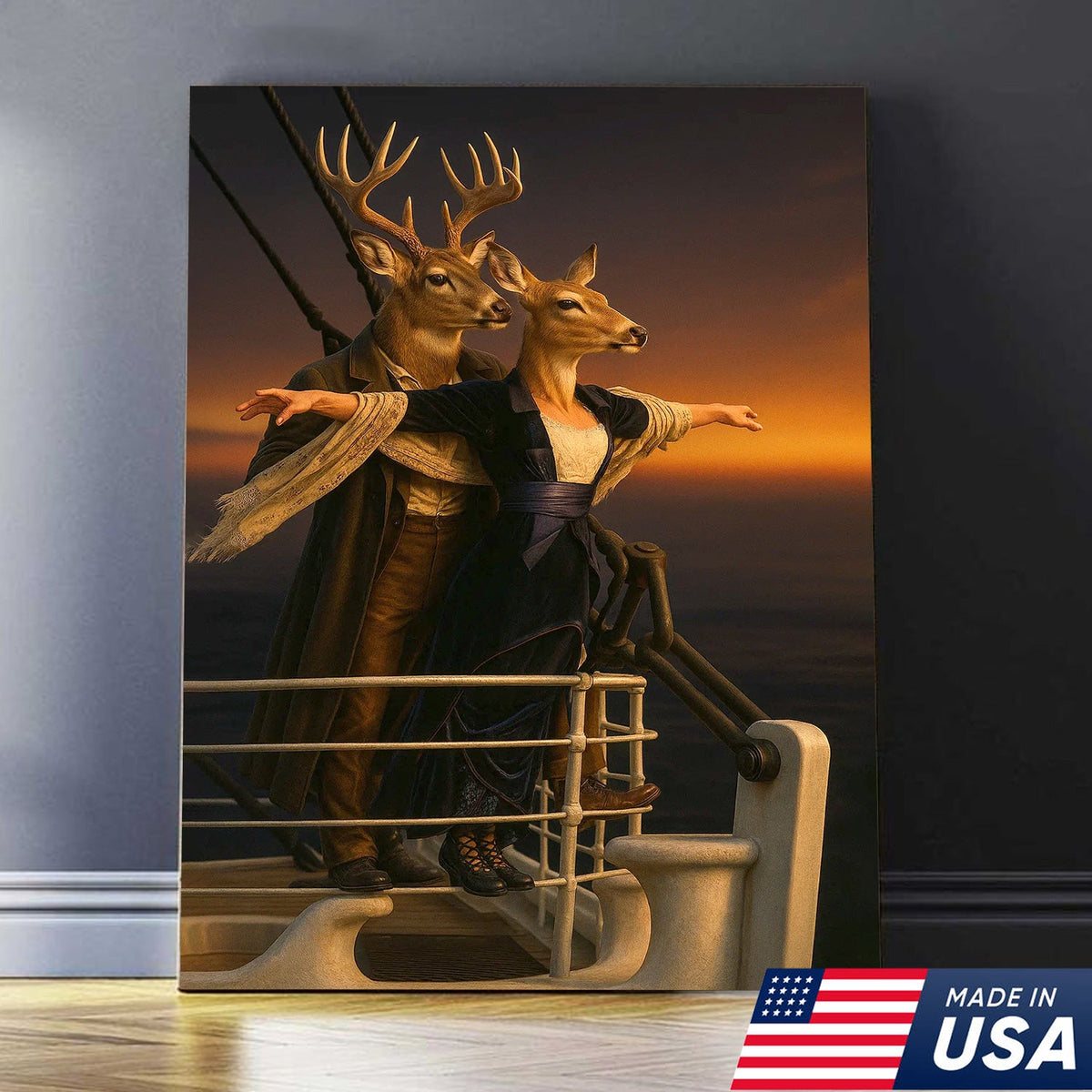 Romantic Deer Canvas Wall Art – Buck and Doe Cinematic Scene Sunset