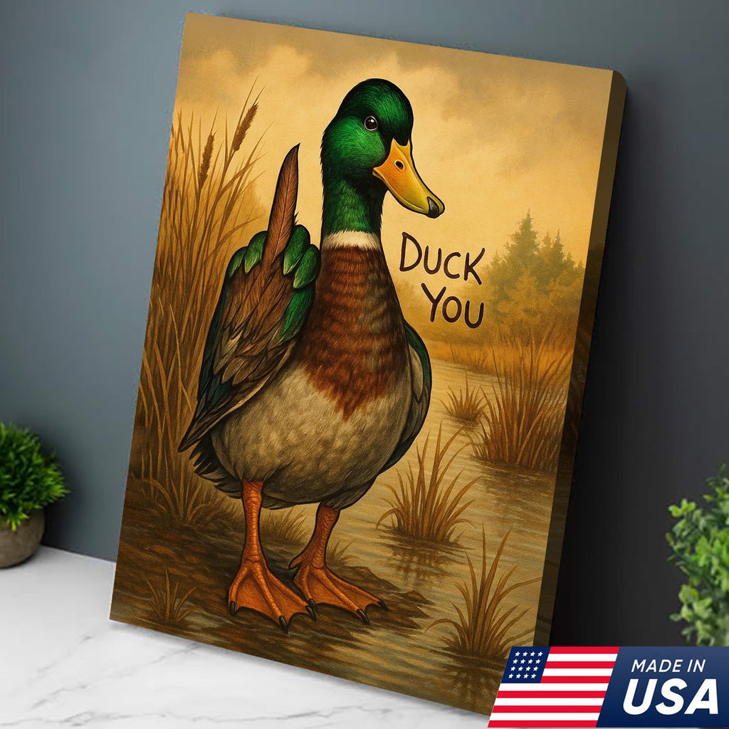 Funny Mallard Duck Canvas Wall Art – Cheeky Bathroom Decor, Rustic Lake House