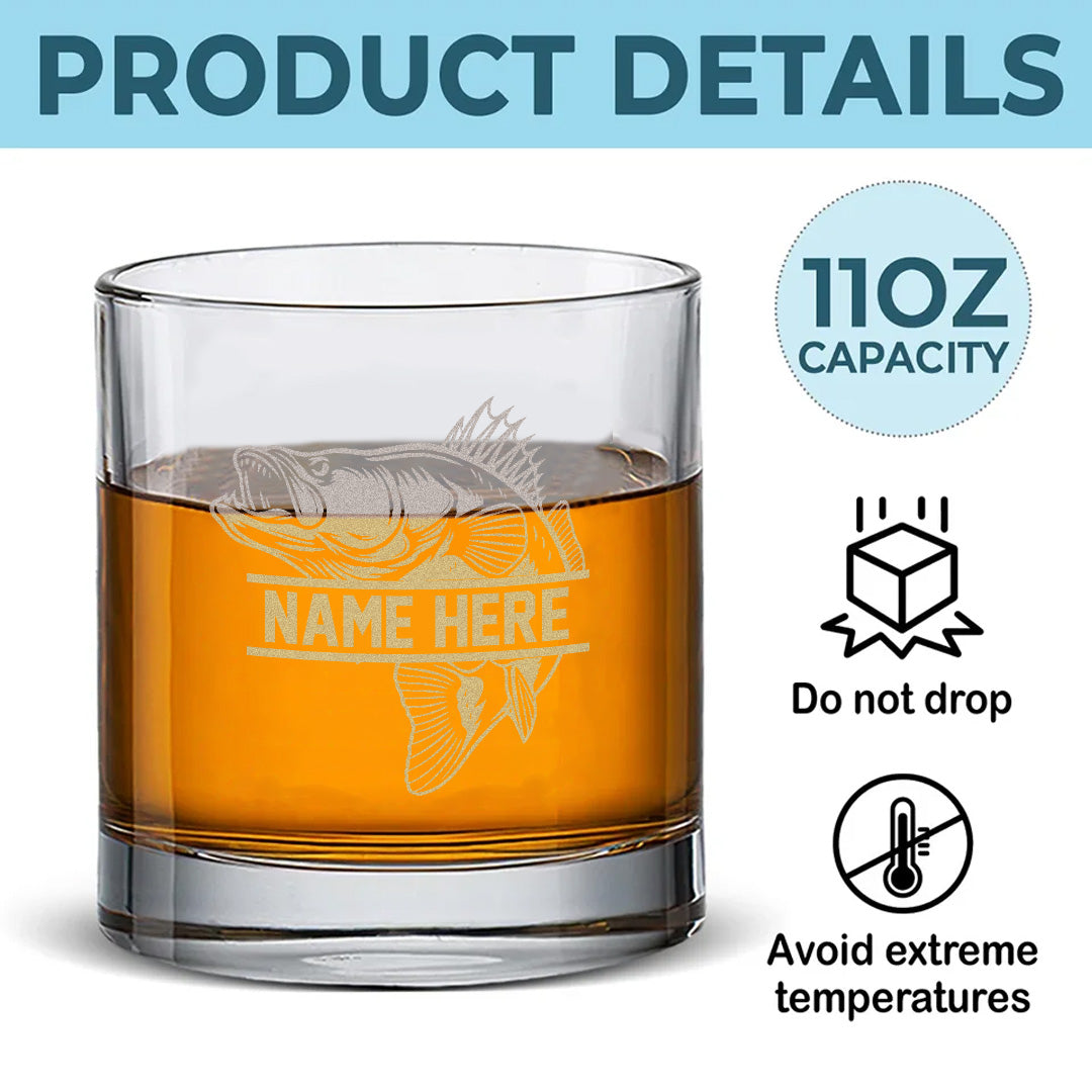 Personalized Engraved Whiskey Glass, Custom Fishing Rocks Glass, Gift for Fishermen, Rustic Barware
