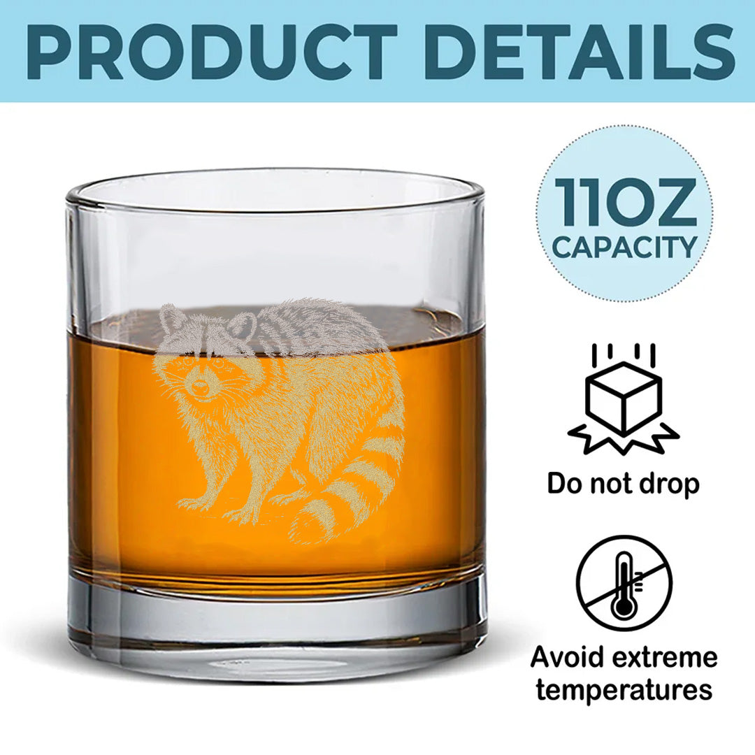 Wildlife Raccoon Engraved Whiskey Glass – Custom Rocks Glass Gift for Hunters & Wildlife Lovers