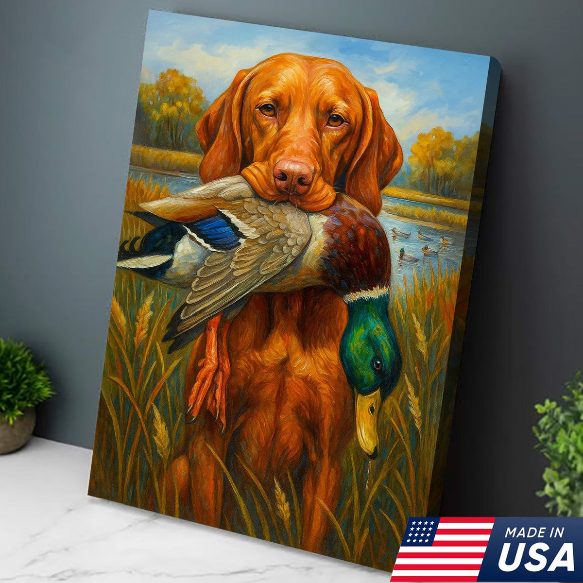 Rustic Hunting Wall Art – Dog and Duck Canvas Print