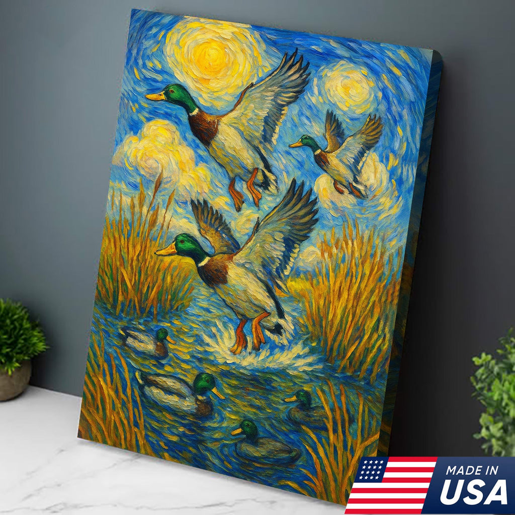 Flying Mallard Duck Hunting Canvas – Rustic Wildlife Wall Art