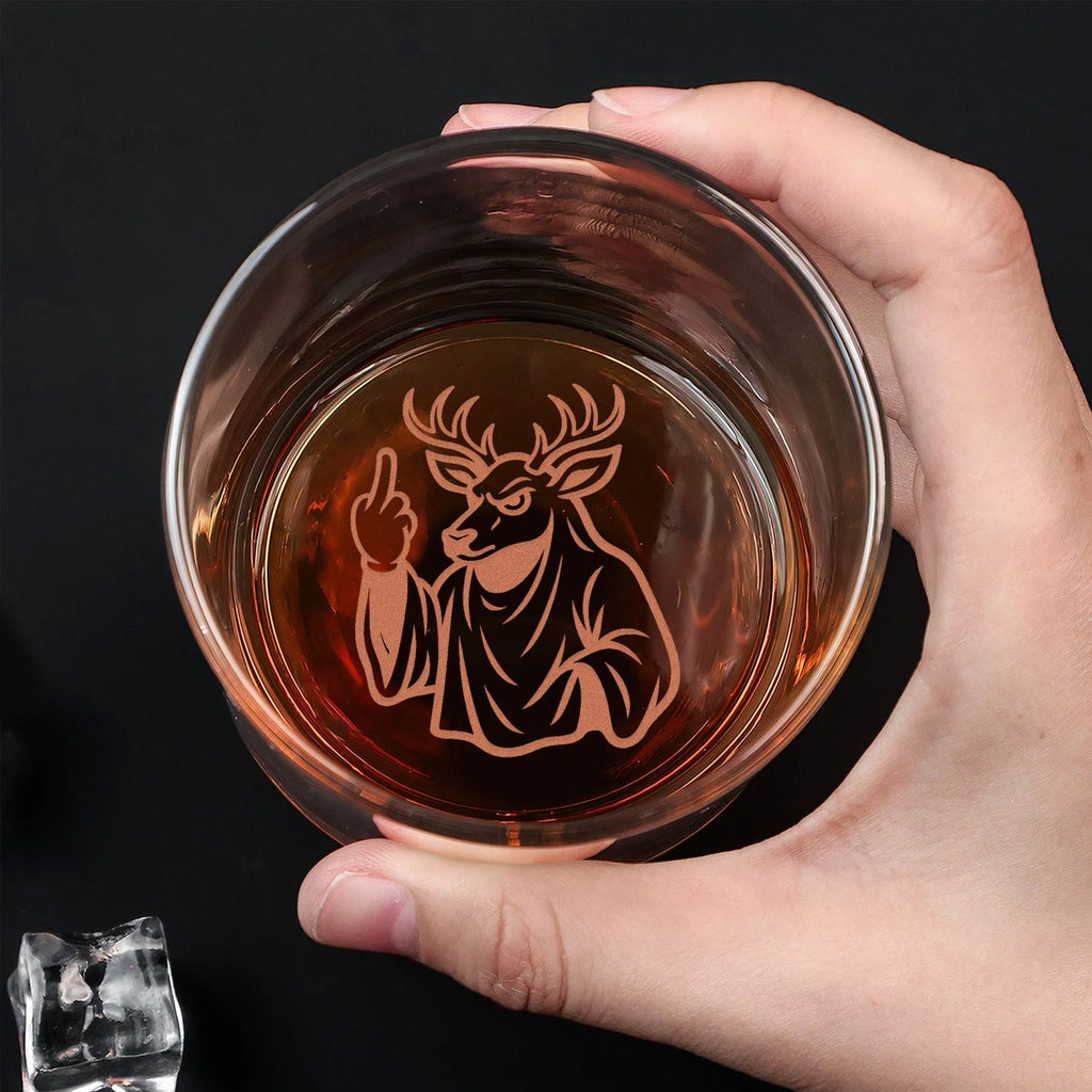 Deer Halloween Engraved Whiskey Glass – Funny Funny Finger Gifts for Hunters & Drinking Lovers,