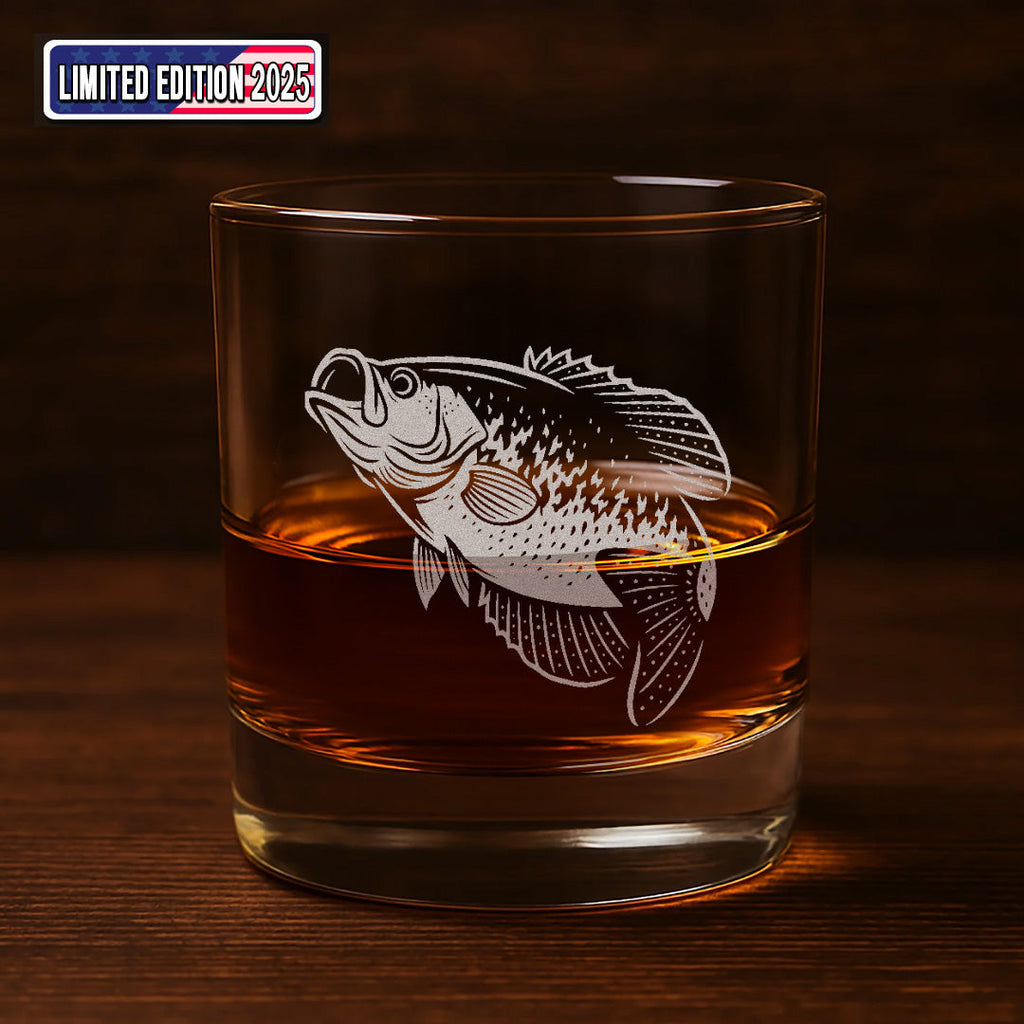 Crappie Fishing Whiskey Glass – Engraved Fisherman Gift for Dad, Husband,
