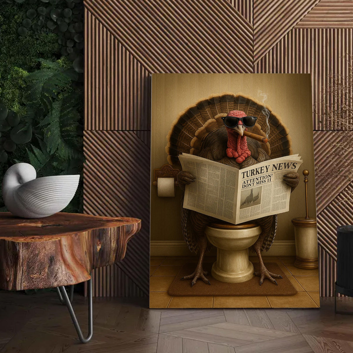 Turkey Reading News Smoking Bathroom Wall Art – Rustic Decor for Men
