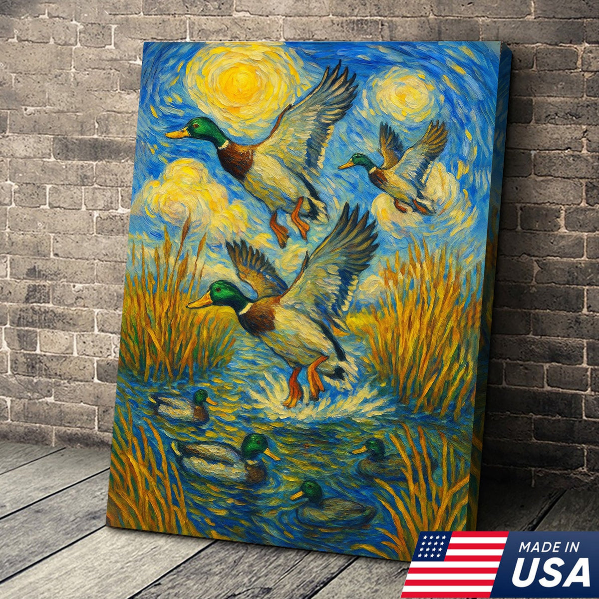 Flying Mallard Duck Hunting Canvas – Rustic Wildlife Wall Art