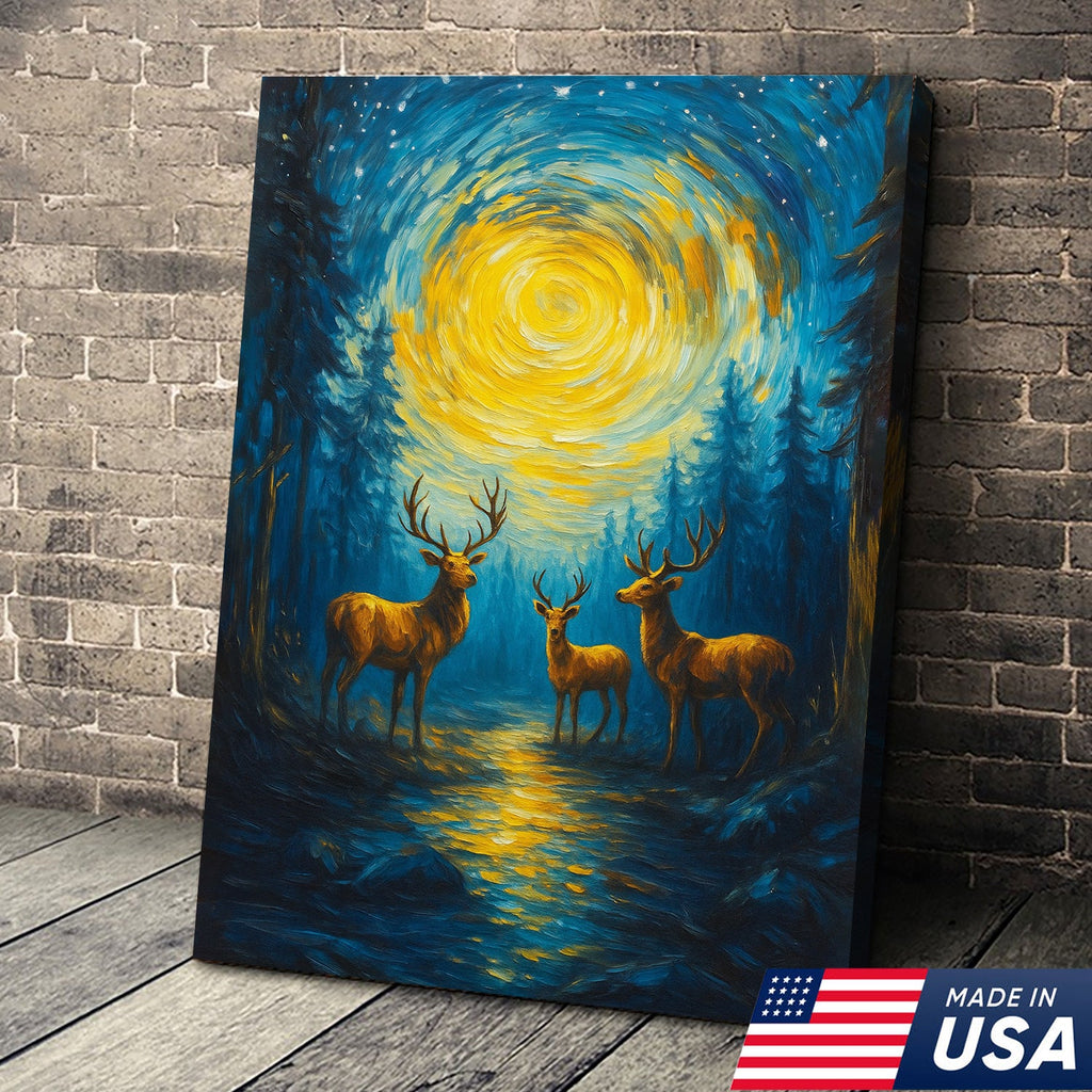 Deer Family Canvas Wall Art – Rustic Hunting Lodge & Nature-Inspired Decor