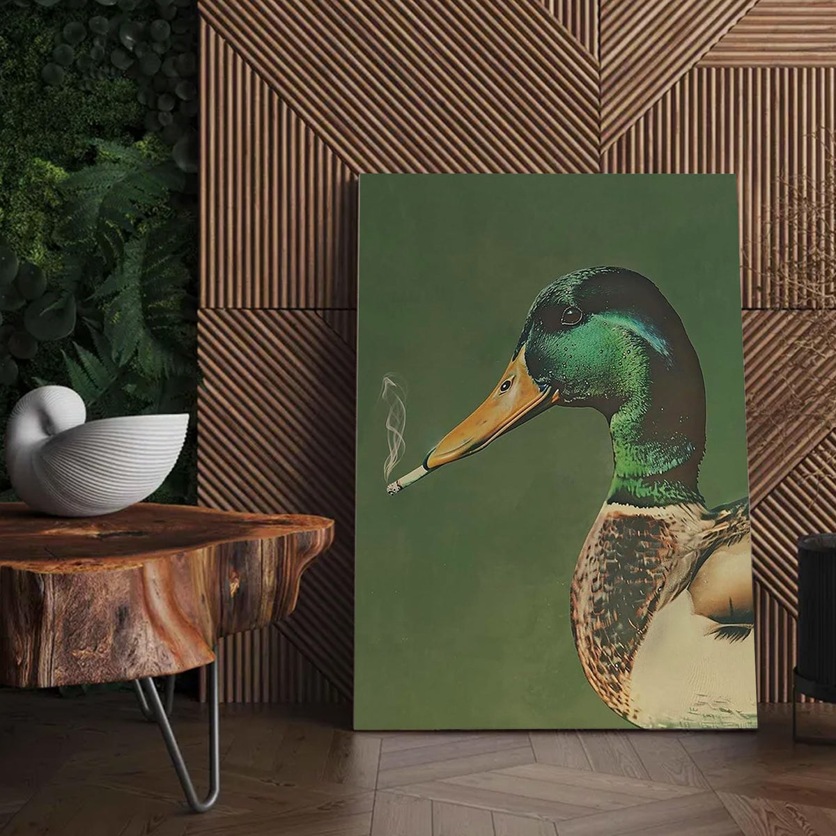 Funny Duck Smoking Canvas Wall Art – Hunting Lodge Decor for Hunters