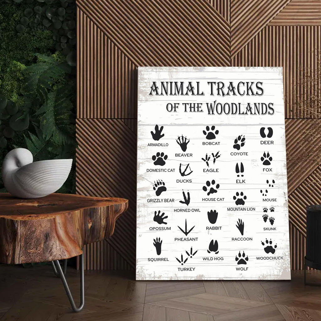 Animal Tracks of the Woodlands Canvas – Rustic Cabin Wall Art for Hunters & Nature Lovers