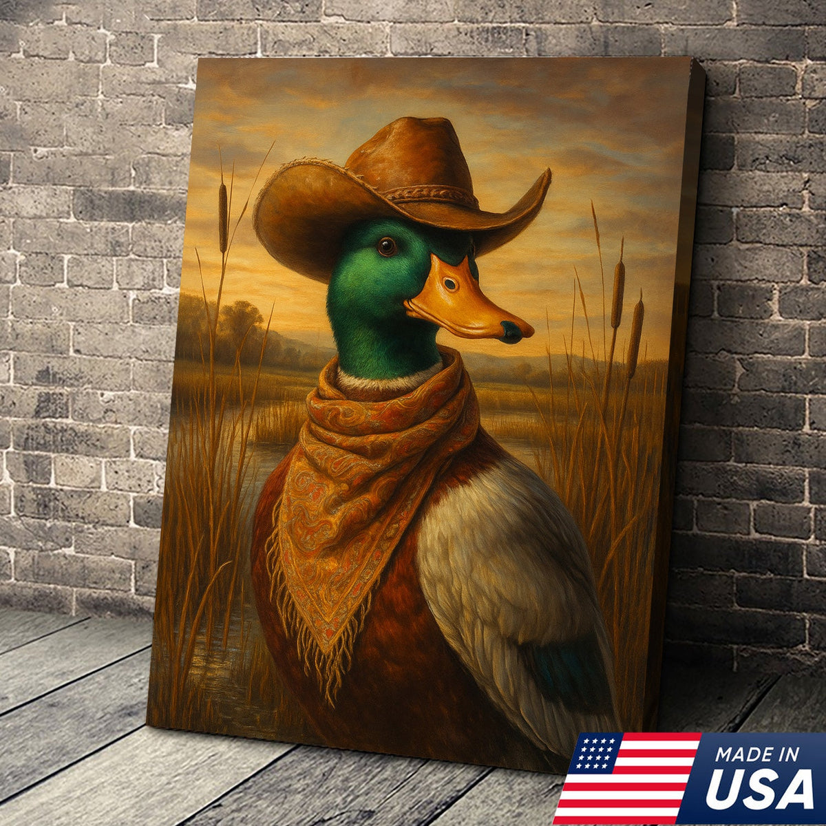 Wild Duck Cowboy Canvas – Funny Hunting Lodge Canvas Decor for Hunters