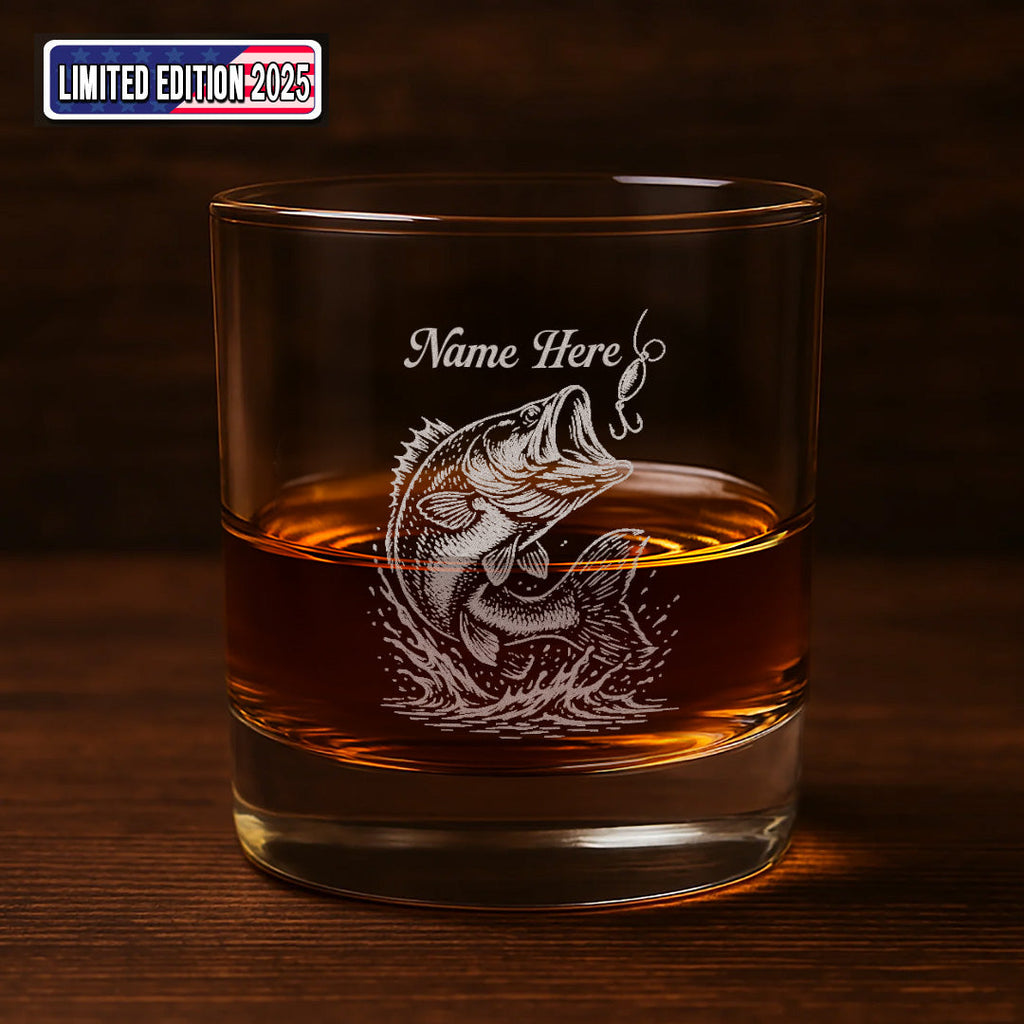 Personalized Bass Fishing Whiskey Glass – Custom Engraved Fisherman Gift with Name 2025