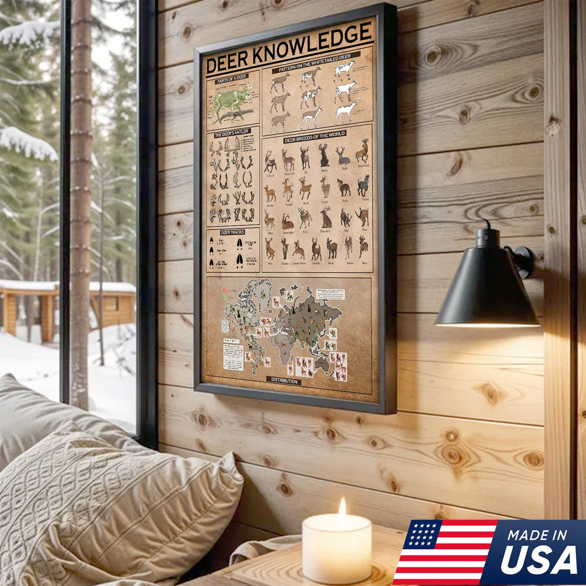 Deer Knowledge Canvas – Anatomy, Antlers, Tracks & Breeds Educational Wall Art