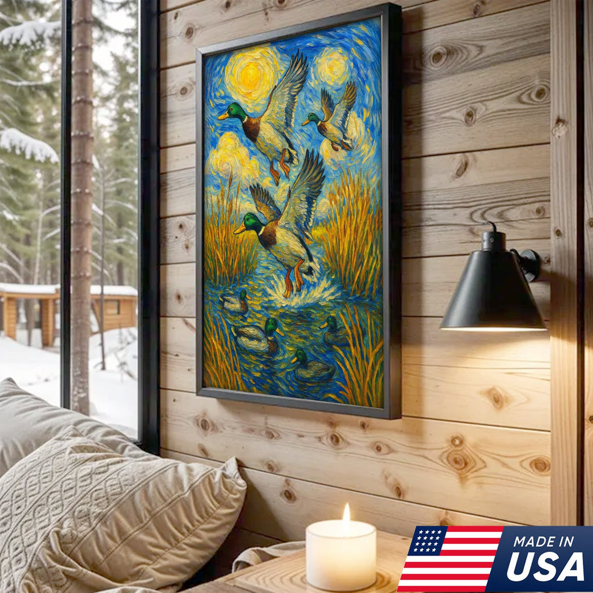 Flying Mallard Duck Hunting Canvas – Rustic Wildlife Wall Art