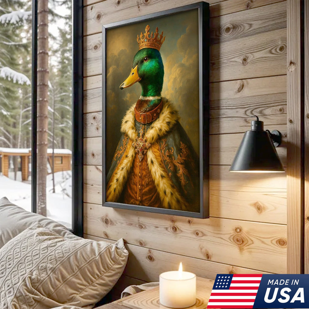 Royal Mallard King Canvas – Crowned Duck Portrait Wall Art, Vintage Baroque Animal Print