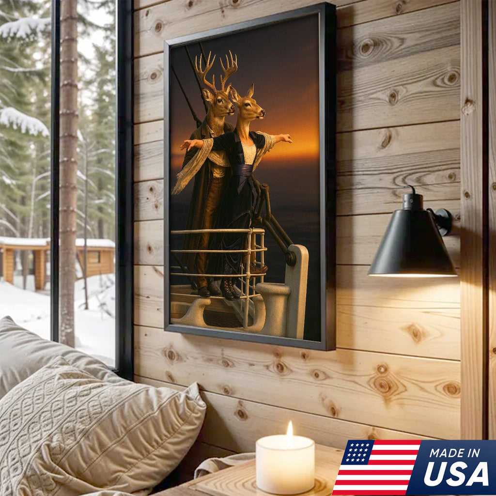 Romantic Deer Canvas Wall Art – Buck and Doe Cinematic Scene Sunset