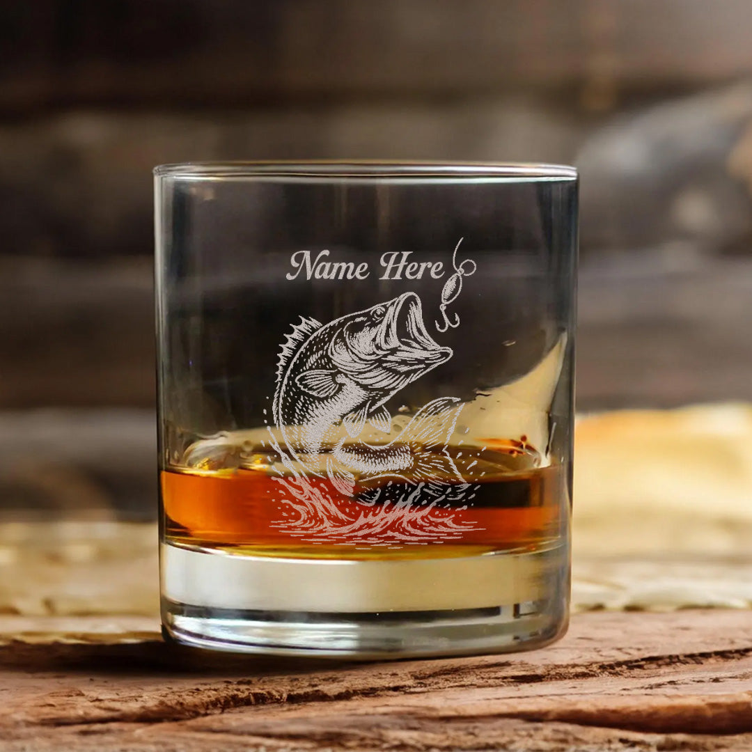 Personalized Bass Fishing Whiskey Glass – Custom Engraved Fisherman Gift with Name 2025