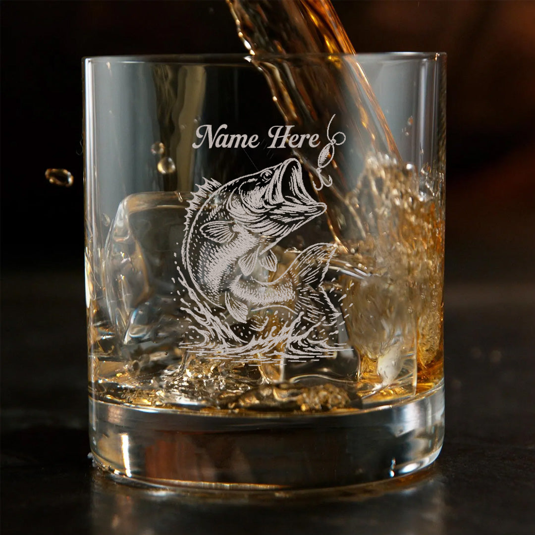 Personalized Bass Fishing Whiskey Glass – Custom Engraved Fisherman Gift with Name 2025