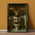 Funny Elk Bathroom Canvas – Smoking-Smoking Deer Reading Newspaper on Toilet