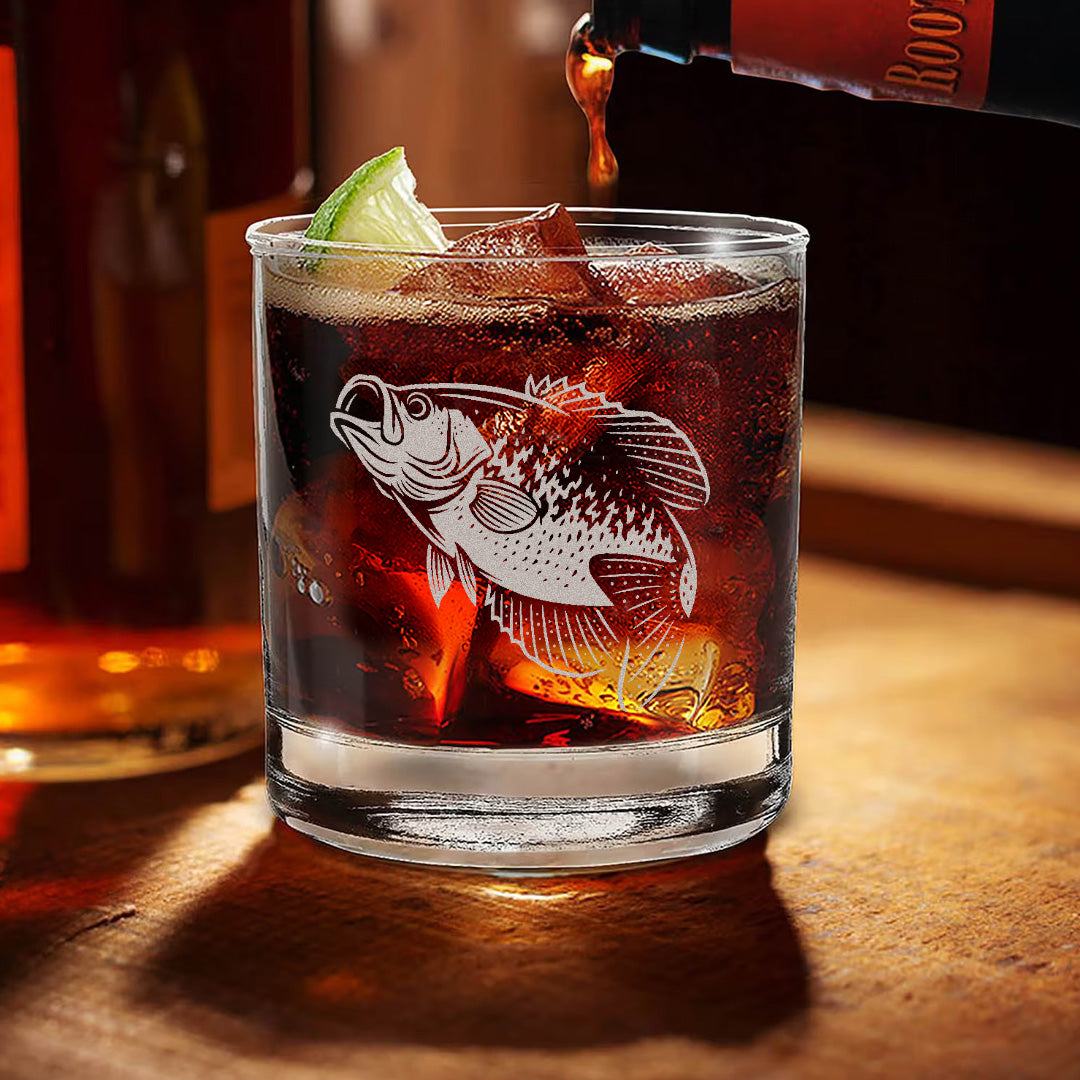 Crappie Fishing Whiskey Glass – Engraved Fisherman Gift for Dad, Husband,