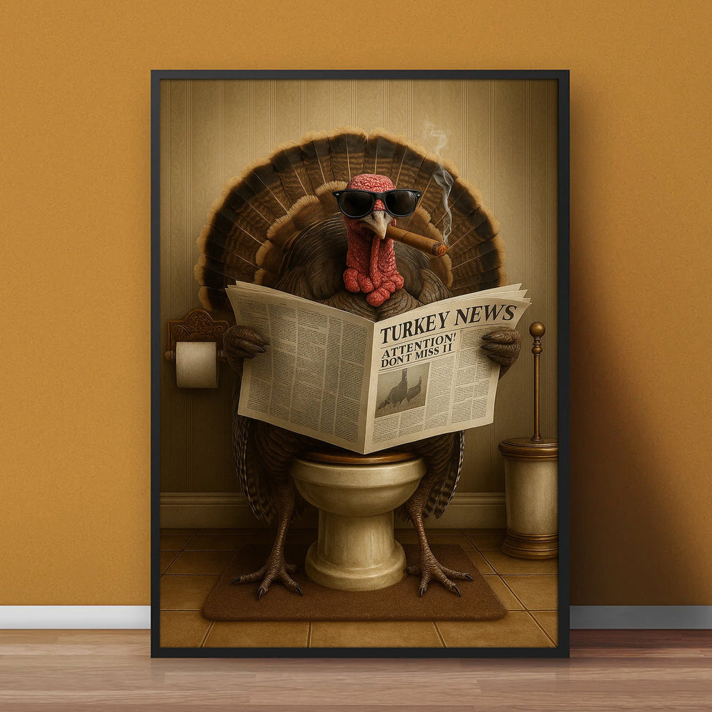 Turkey Reading News Smoking Bathroom Wall Art – Rustic Decor for Men
