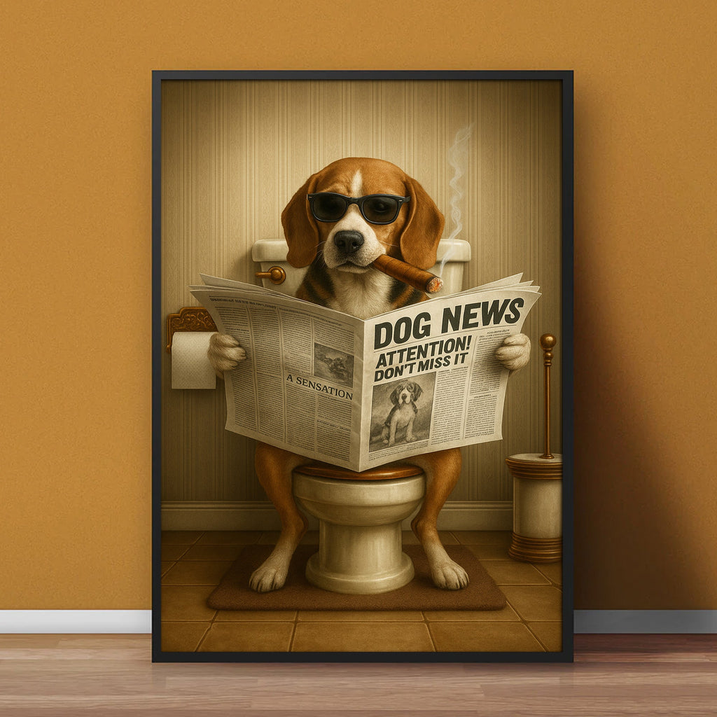 Funny Beagle Reading Newspaper Canvas – Funny Dog Hunting Bathroom Wall Art