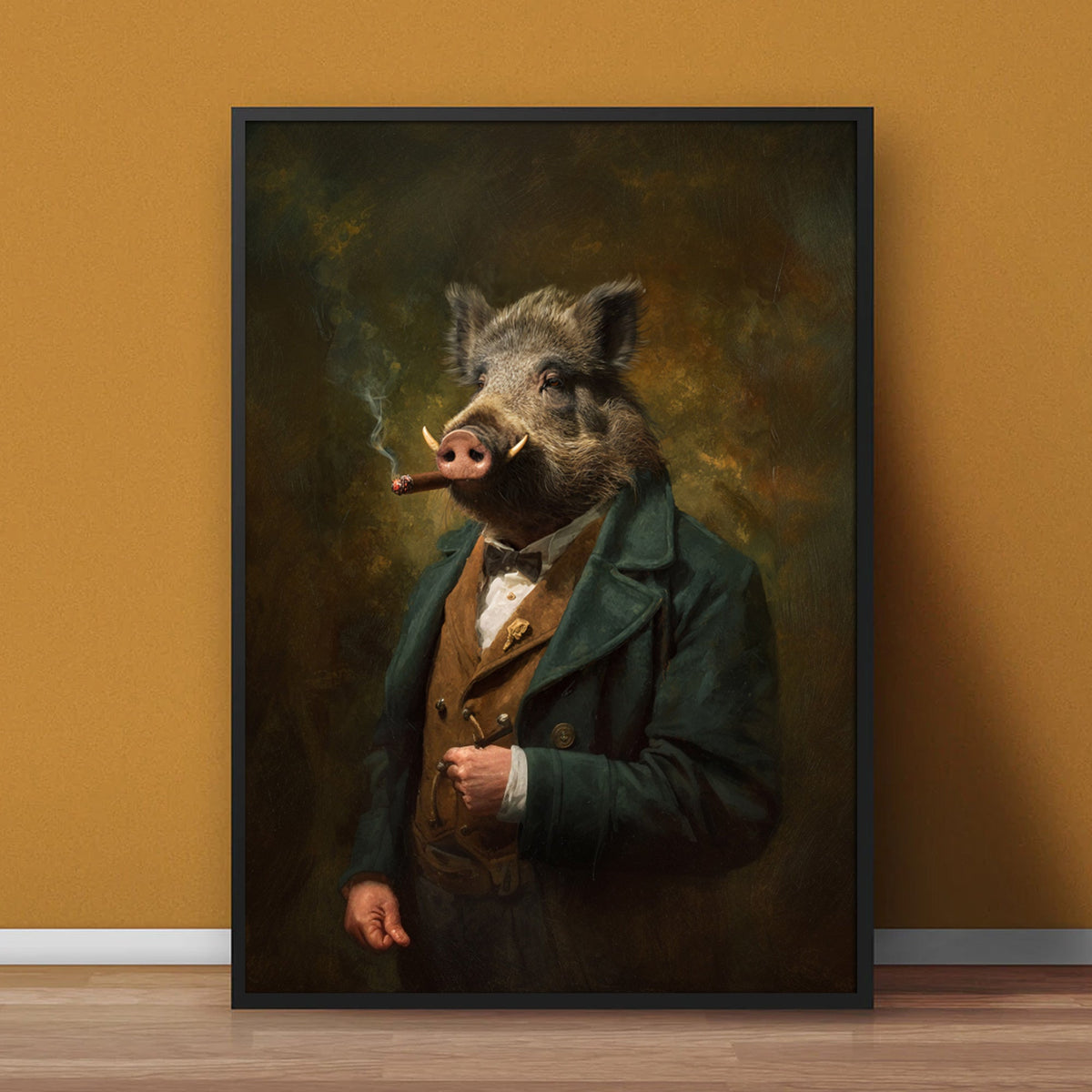 Smoking Wild Boar Canvas – Funny Rustic Wall Art for Hunters