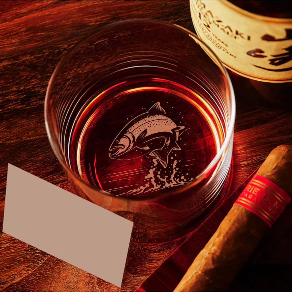 Fishing Engraved Whiskey Glass – Fish Design - Unique Gift for Fishermen & Outdoor Lovers