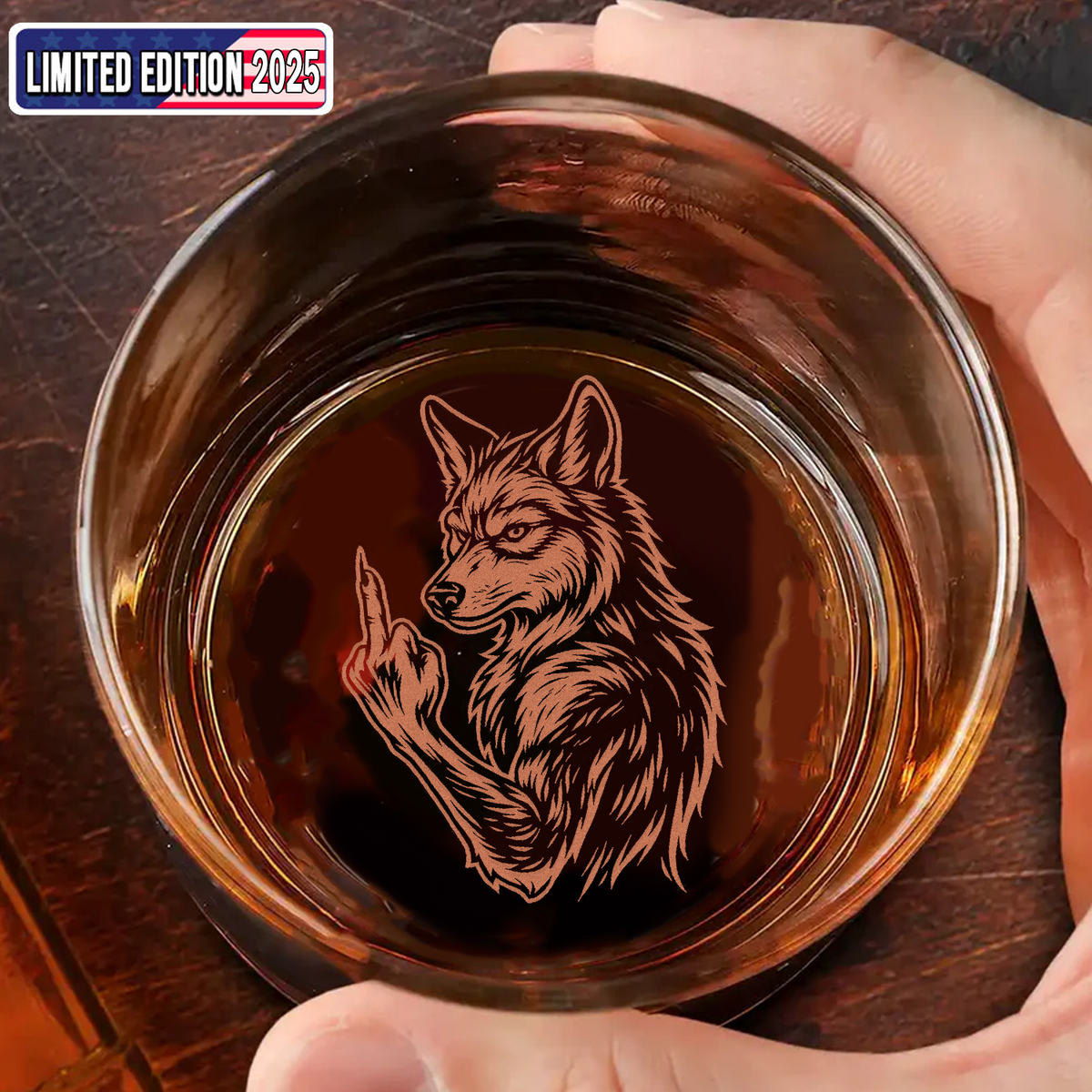 Wolf Fuckin' Engraved Whiskey Glass, Custom Rocks Glass 2025, Funny Gift for Hunters & Outdoorsmen